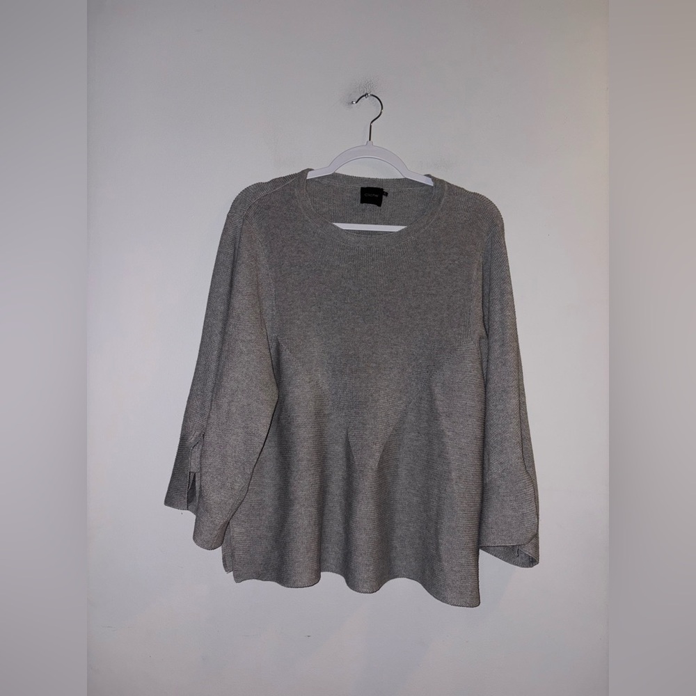 Cliche | Gray Ribbed Tie 3/4 Sleeve Sweater